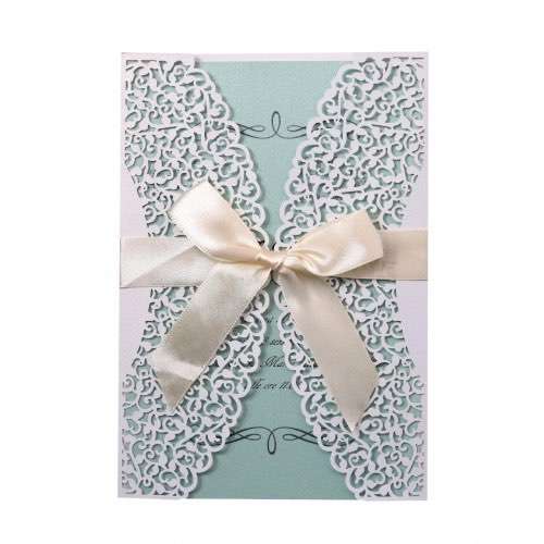 Wedding Invitation Card With Envelope Laser Cut Iridescent Paper